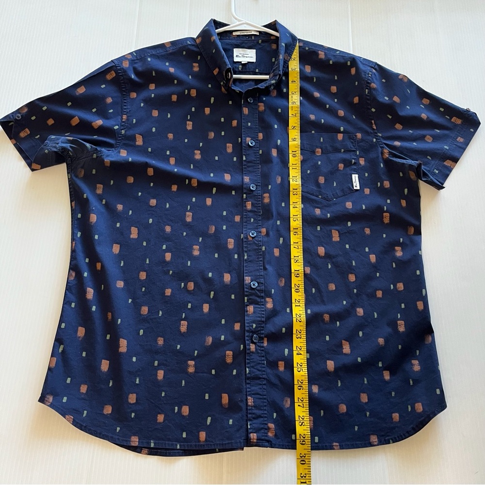 Ben Sherman The Original Stretch Fit Short Sleeve Button Up Blue Brown Shirt XL - Picture 9 of 11